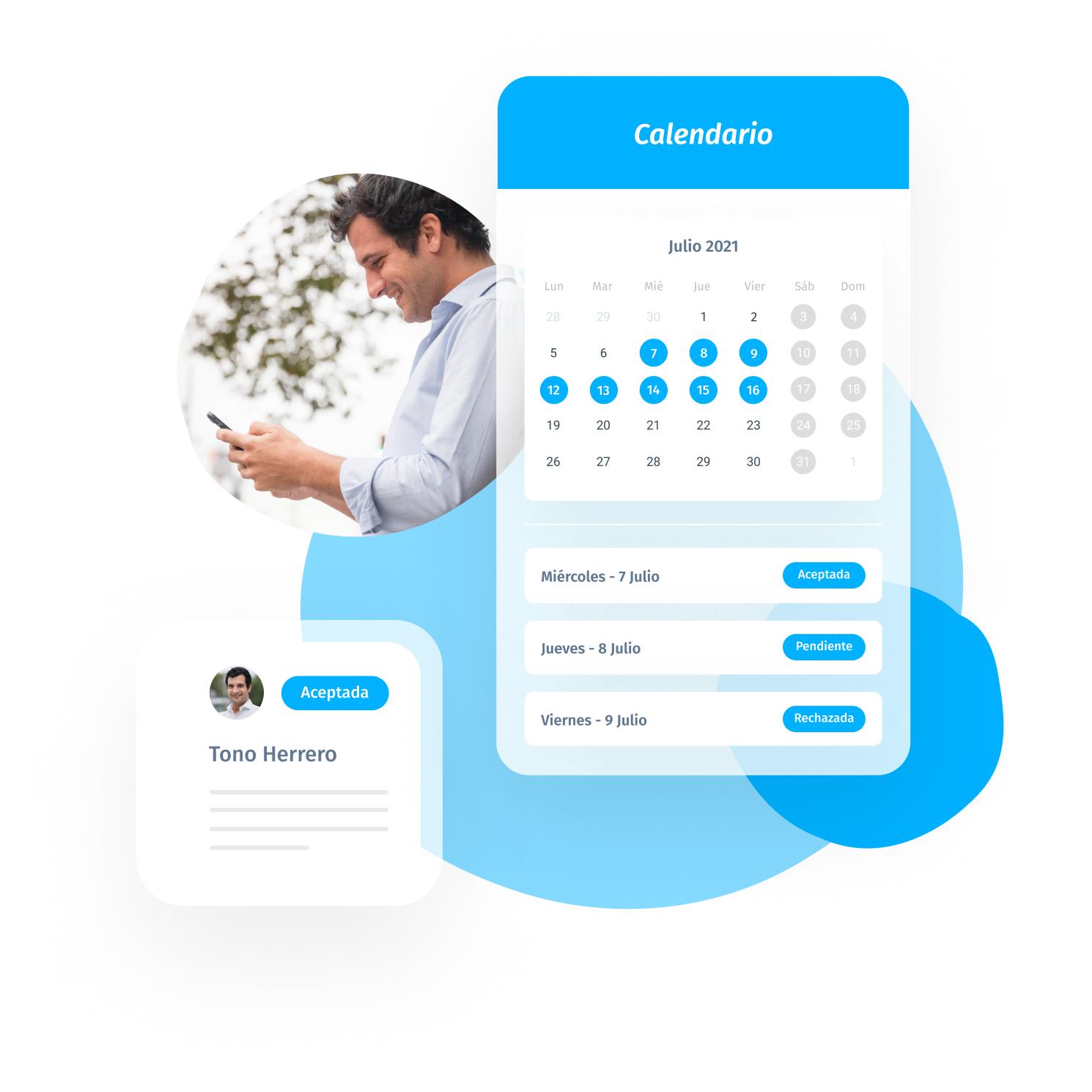 Vista del calendario y solicitudes de vacaciones aceptadas con Woffu