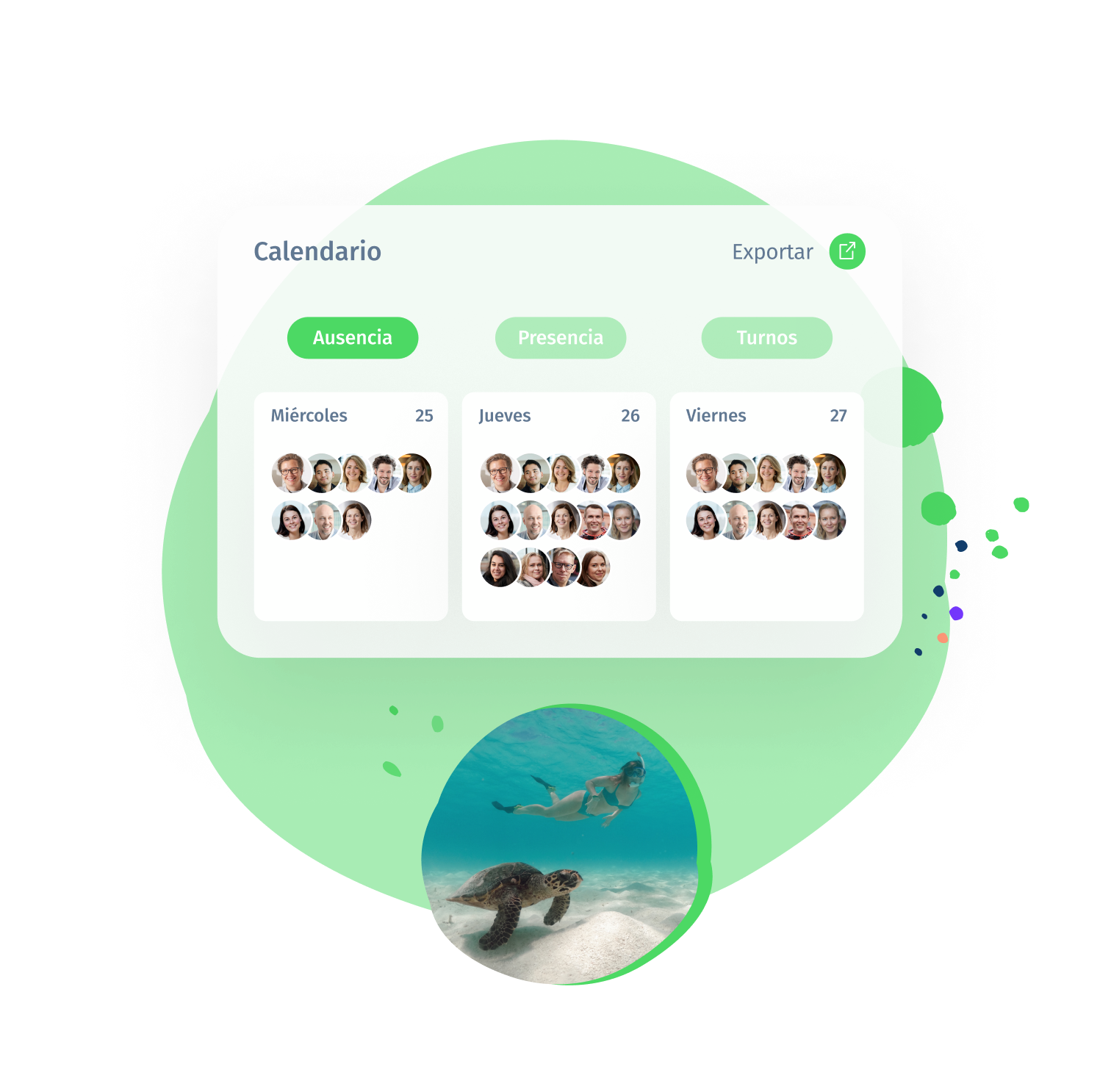 Gestión de las vacaciones de empleados con Woffu: Vista del calendario